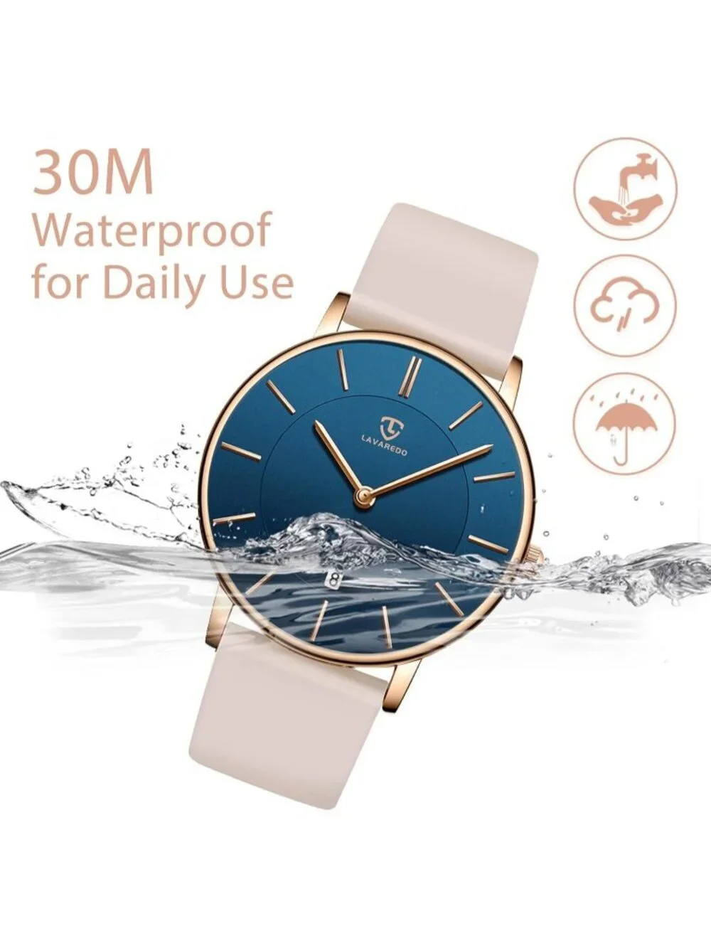 Men's Cream Leather Strap Analog Minimalist Fashion Simple Round Wrist Watch